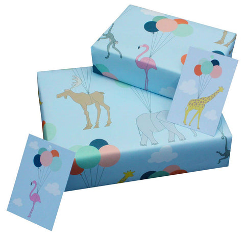 Animals & Balloons Wrapping Paper • 100% Recycled • UK Made
