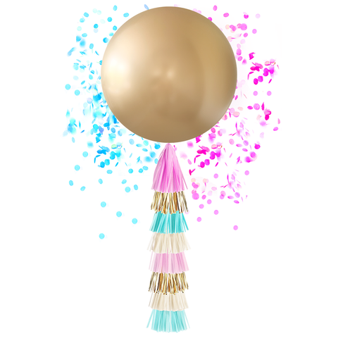 Gender Reveal Balloon & Tassel - Gold Jumbo Confetti