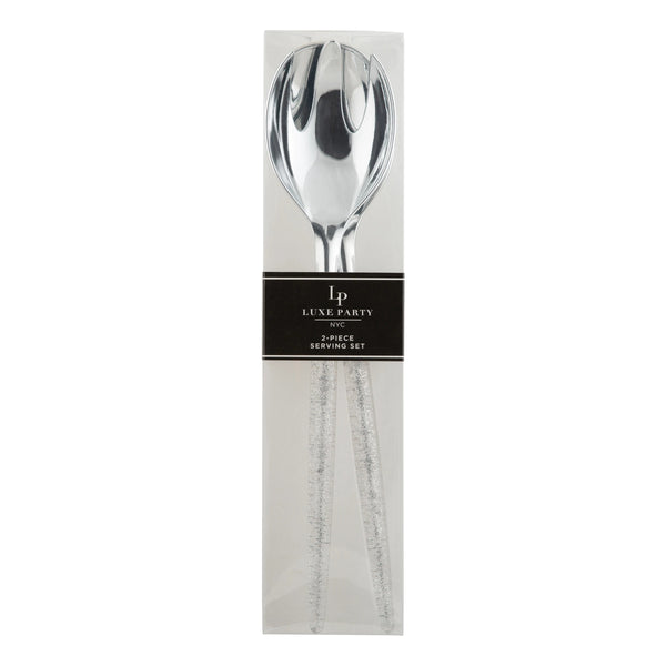 Silver Glitter Plastic Serving Fork, Spoon Set