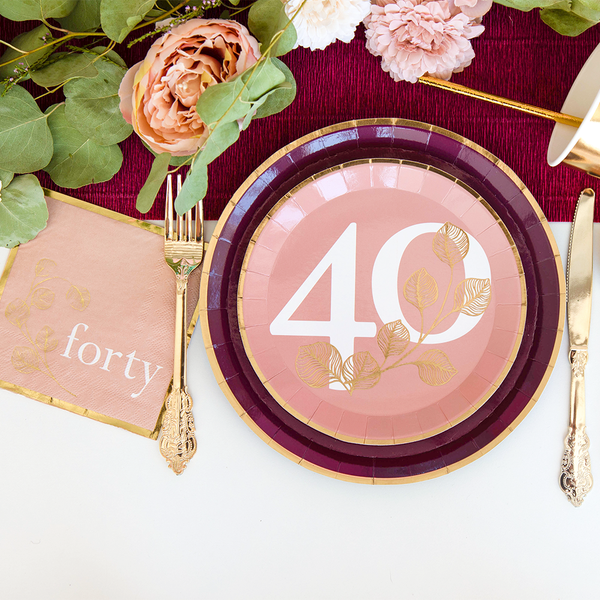 Milestone Blush 40th Dessert Plates - 8 Pk.