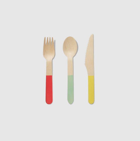 Tricolore Wooden Cutlery Set (30 per Pack)