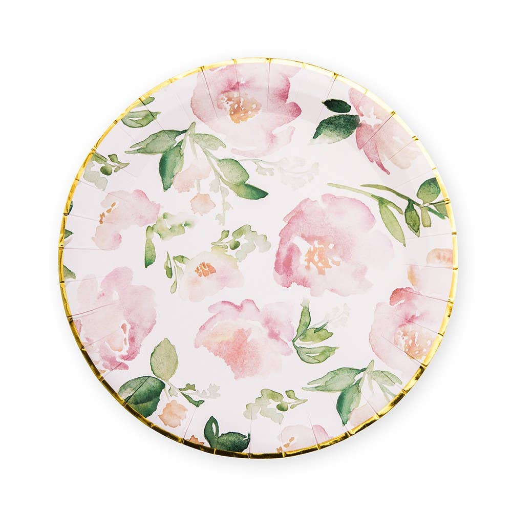 Large Round Disposable Paper Party Plates - Floral Garden
