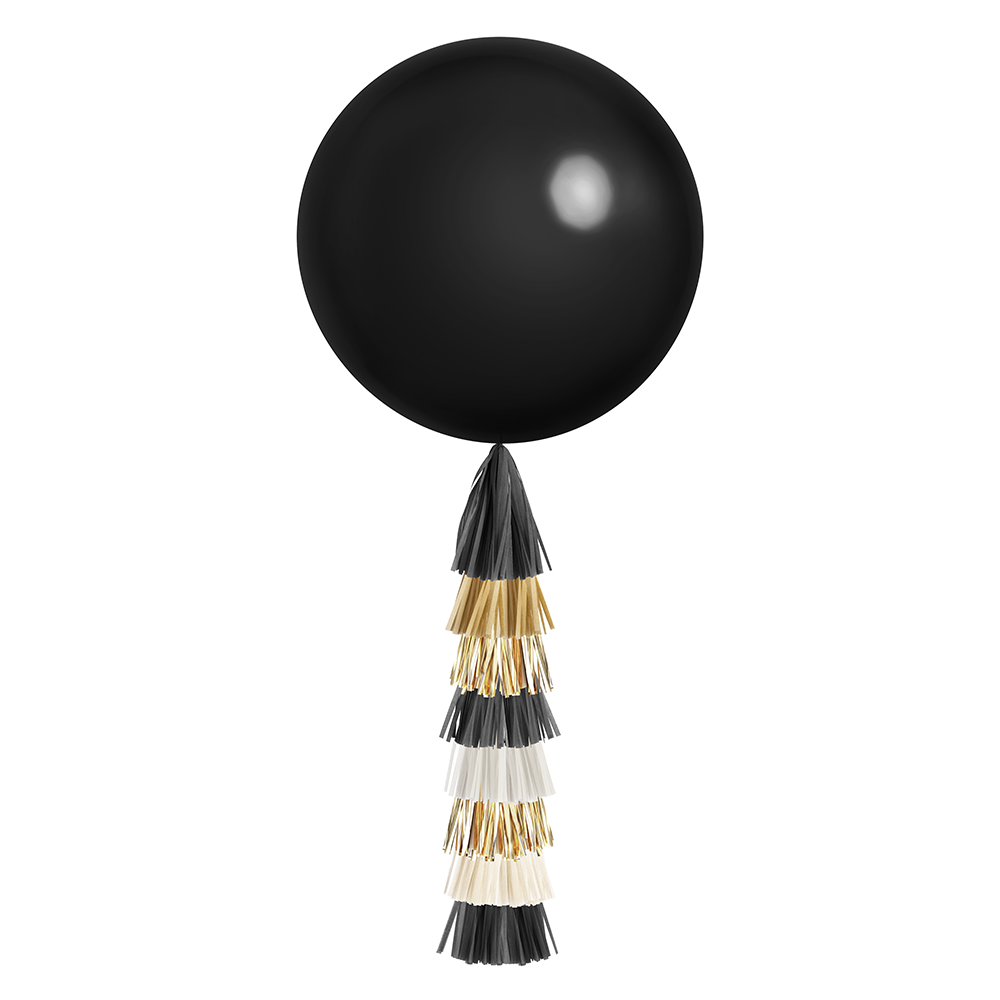 Black, White & Gold Jumbo Balloon & Tassel Tail