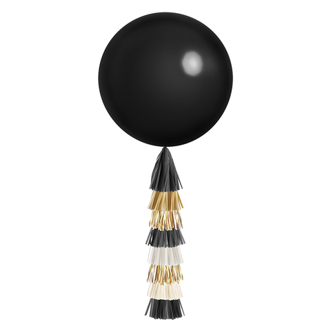 Black, White & Gold Jumbo Balloon & Tassel Tail