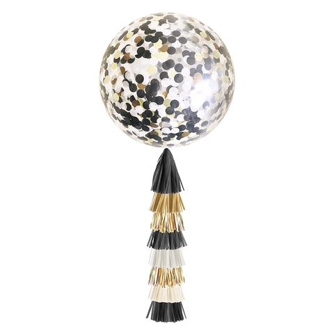 Black, White & Gold Jumbo Confetti Balloon & Tassel Tail