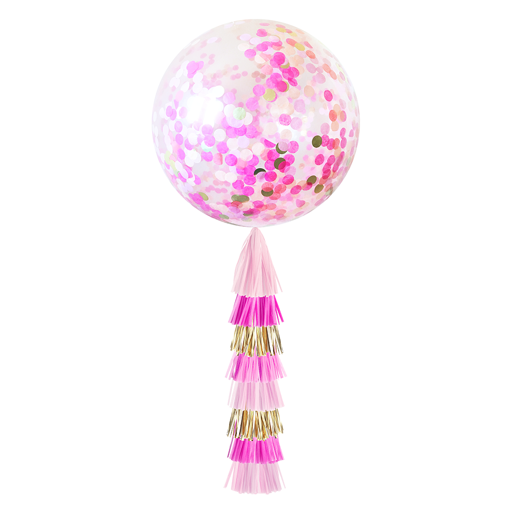 Pink Jumbo Confetti Balloon & Tassel Tail
