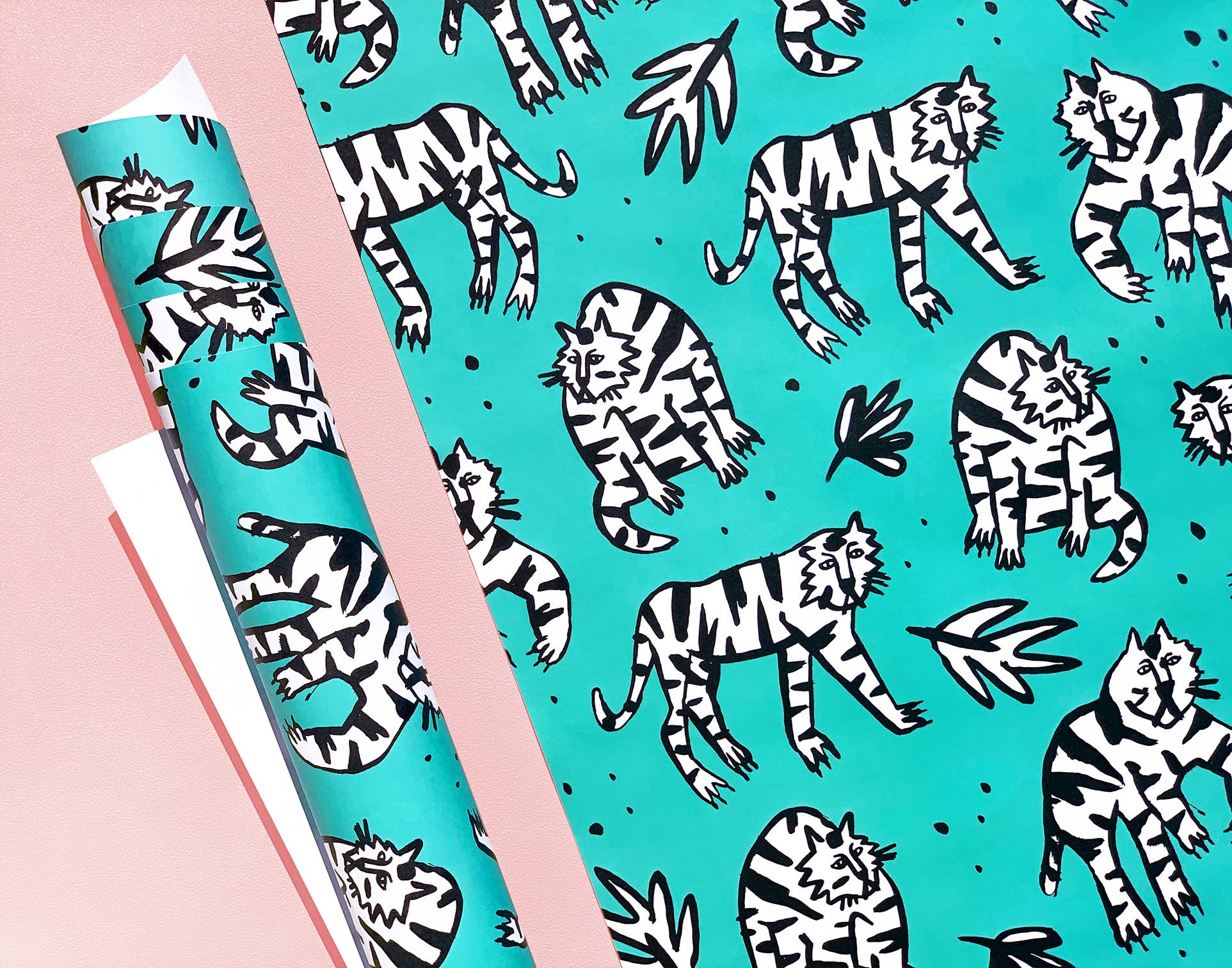 Wild Cats - Emerald - Tiger Wrapping Paper / Gift Wrap