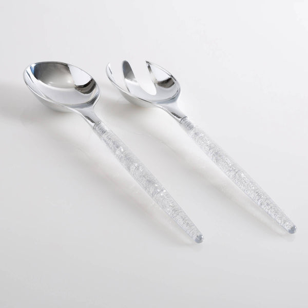 Silver Glitter Plastic Serving Fork, Spoon Set