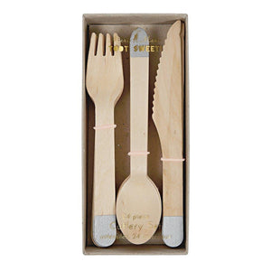 Silver Wooden Cutlery Set (set of 24)