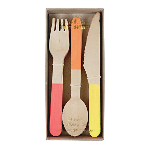 Neon Wooden Cutlery Set (set of 24)