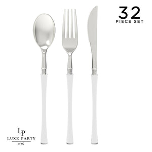 Neo Classic Clear and Silver Plastic Cutlery Set | 32 Pieces
