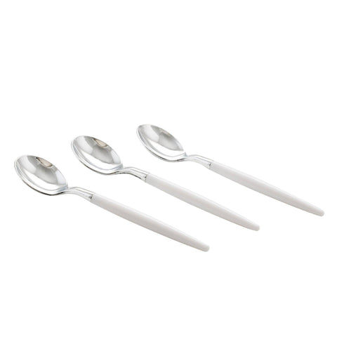White and Silver Plastic Mini Spoons | 20 Spoons
