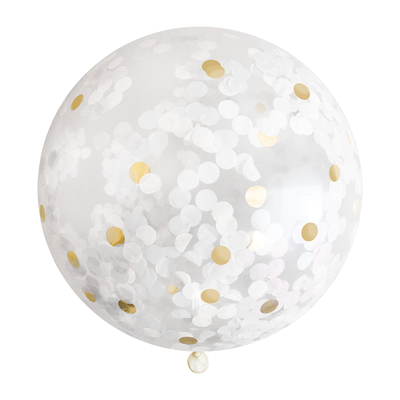 White & Gold Jumbo Confetti Balloon