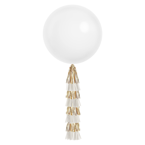 White & Gold Jumbo Balloon & Tassel Tail