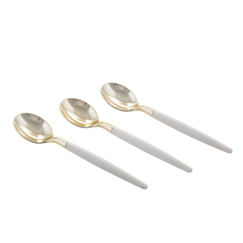 White and Gold Plastic Mini Spoons | 20 Spoons
