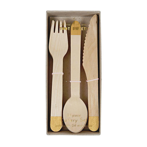 Gold Wooden Cutlery Set (set of 24)